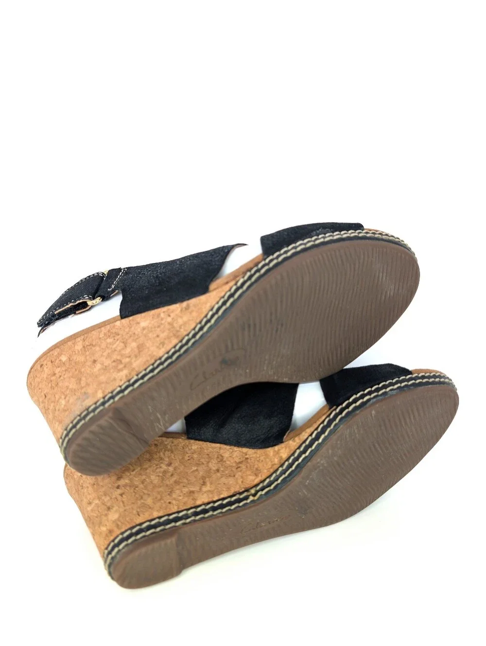 Clarks Collection Helio Float Wedge Open Toe Black Slingback Sandals Size 6.5